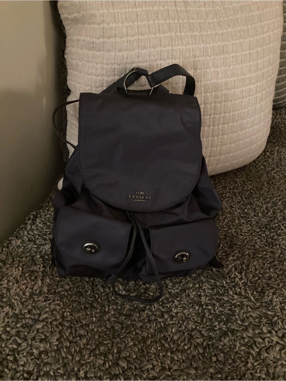 Coach women’s gray Drawstring Backpack purse